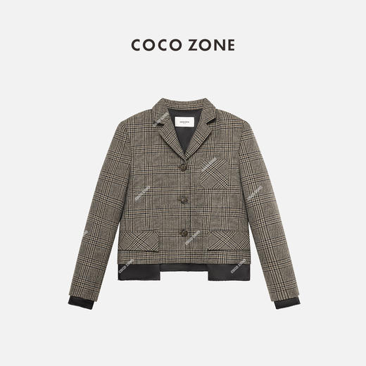 COCO ZONE羊毛格纹翻领西装三粒扣设计感西服24C10230 商品图0
