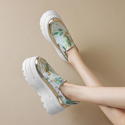 【预售5天】里外全皮松糕跟圆头深口单鞋印花牛皮休闲厚底时尚乐福女鞋AD&123-298 商品图4