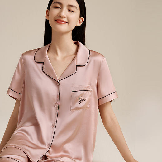 金三塔100%桑蚕丝女真丝睡衣短袖衣裤套舒适凉感时尚家居服睡衣可外穿   YSFBA499/YSFBA408（限价款） 商品图2