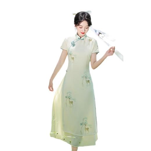 2024夏新款时尚改良民族风少女弹力网纱长款奥黛旗袍裙SYK396019 商品图4