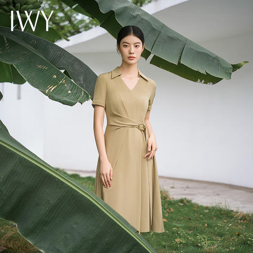 IWY/优雅卡其色连衣裙女经理上班商务裙子设计感不规则名媛工作服面试Q14254 商品图0