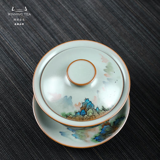 问鼎汝窑澜清盖碗（青绿山水） 三才盖碗 (蝶恋春深)（缺货） 商品图1