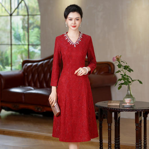 HYX新款蕾丝旗袍旗袍春秋女改良大摆中长订婚宴服装中国风时尚 商品图0