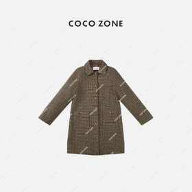 COCO ZONE法式赫本风中长款高级感翻领格子外套23C19702