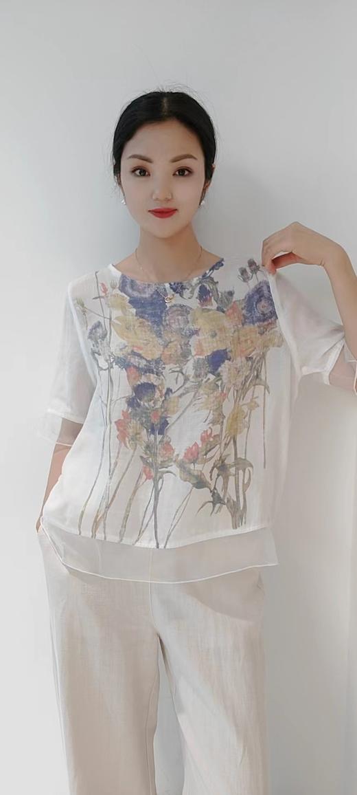 489977【休闲旅游度假】印花苎麻衬衫，均码大版，140斤以内均可穿，吸湿舒适透气 商品图0