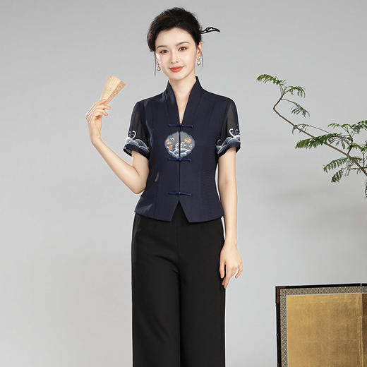 XGT蓝心2024夏装新款开领绣花新中式国风改良唐装旗袍上衣外套 商品图1