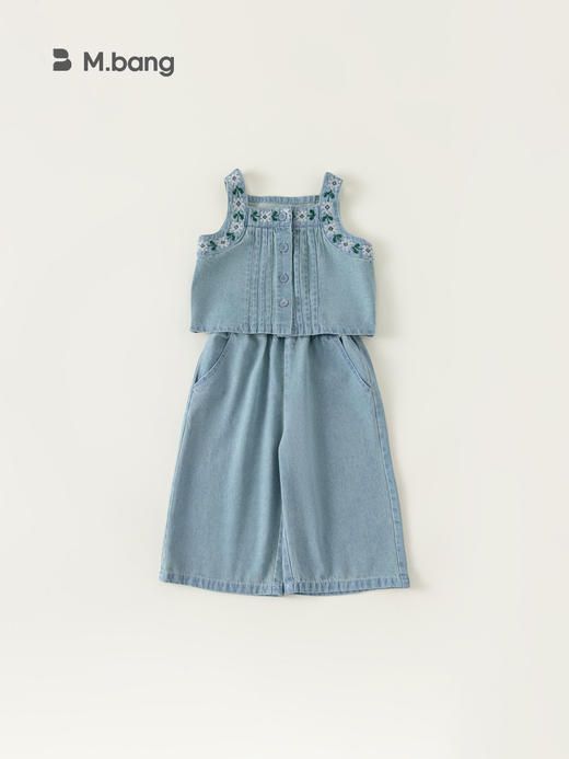 【韩系甜美 宝宝碎花套装】宥宝童装女童套装2024夏季牛仔吊带套装女童装时尚夏装 商品图2