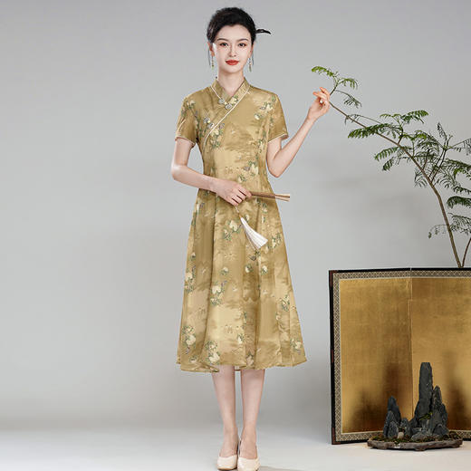 XGT唐韵2024夏季真丝桑蚕丝改良国风复古日常新中式旗袍连衣裙 商品图2