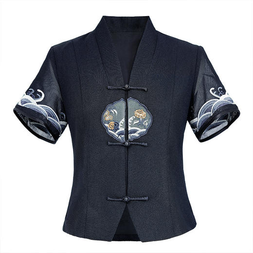 XGT蓝心2024夏装新款开领绣花新中式国风改良唐装旗袍上衣外套 商品图4