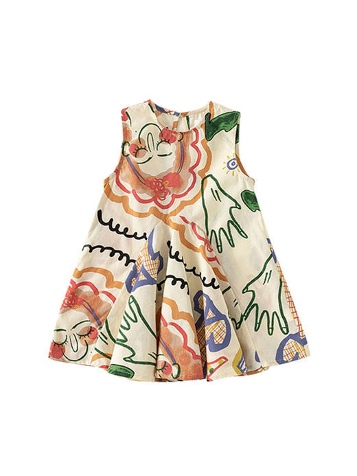 【萌趣可爱儿童涂鸦连衣裙】宥宝女童连衣裙夏季无袖涂鸦中小童a字裙女宝宝儿童裙子 商品图4