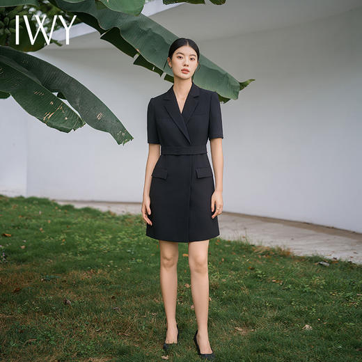 IWY/新款夏季时尚优雅黑色短袖连衣裙薄款酒店接待职业装名媛正Q14238黑色 商品图2