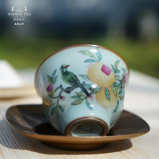 问鼎汝窑压手杯 （荷花翠鸟）（石榴鸟）（缺货） 商品图3