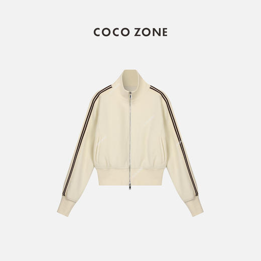 COCO ZONE100%羊毛立领双拉链外套条纹长袖 运动23C19337 商品图6
