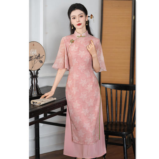 SKY艾旗绣复古民族风瑞士网纱长款奥黛旗袍裙2024夏新款年轻日常奥黛 商品图3