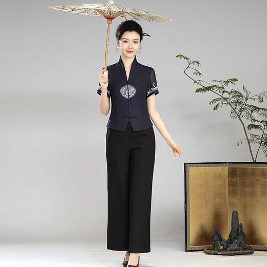 XGT蓝心2024夏装新款开领绣花新中式国风改良唐装旗袍上衣外套 商品图2