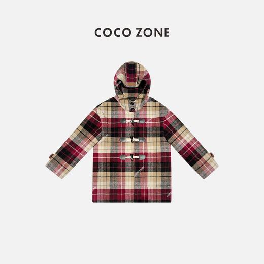 COCO ZONE法式拼色格纹羊毛大衣立领连帽毛呢外套23C30777 商品图0