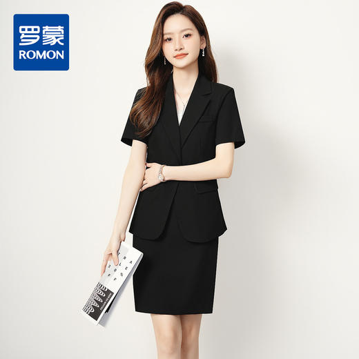 【短袖西服+短裙】罗蒙女士套装商务知性优雅通勤工作百搭两件套女 商品图0