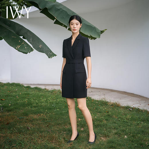 IWY/新款夏季时尚优雅黑色短袖连衣裙薄款酒店接待职业装名媛正Q14238黑色 商品图3