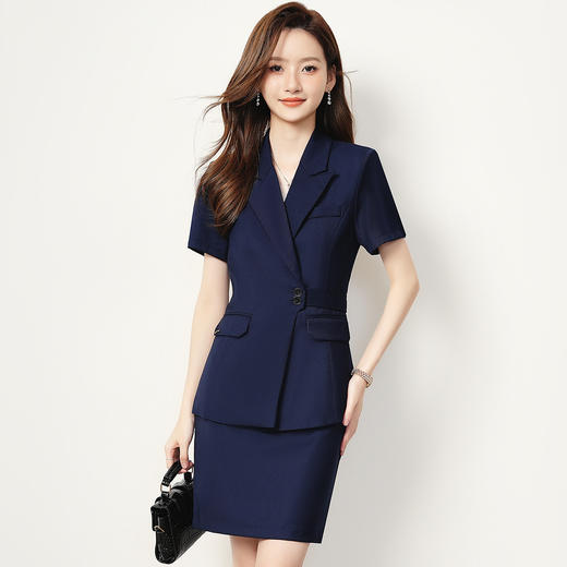 【短袖西服+短裙】罗蒙女士套装商务知性优雅通勤工作百搭两件套女 商品图4