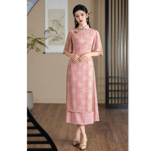 SKY艾旗绣复古民族风瑞士网纱长款奥黛旗袍裙2024夏新款年轻日常奥黛 商品图0