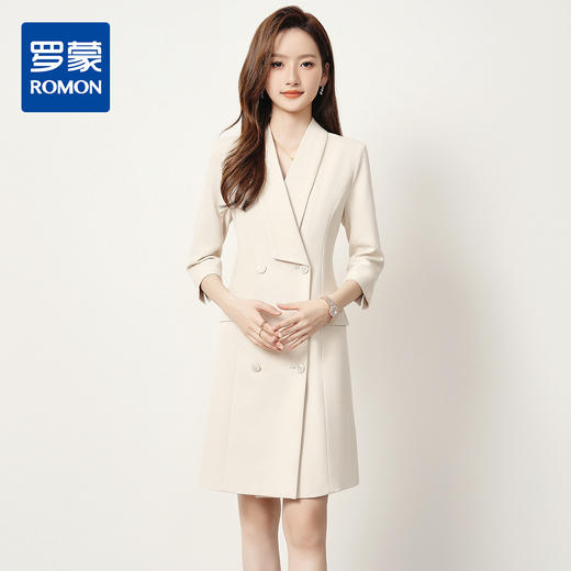 【西装领】罗蒙女士连衣裙七分袖中长款裙子女气质优雅简约大方商务 商品图0