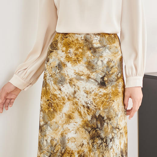 剩S/M 米思阳2025秋季新款通勤时尚半身裙别致印花高腰A字中长裙女3006 商品图4