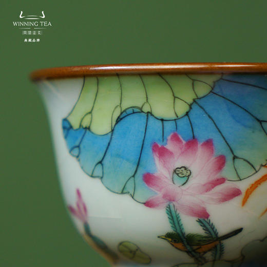 问鼎汝窑压手杯 （荷花翠鸟）（石榴鸟）（缺货） 商品图4