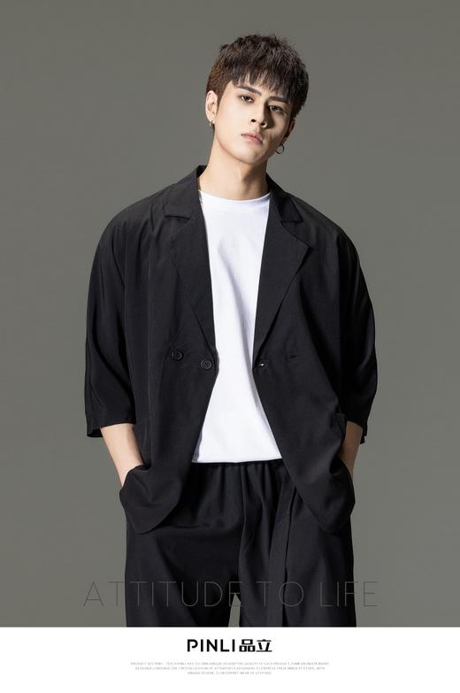 PINLI品立男装夏季薄款宽松七分袖小西装ins西服外套凉感防晒服潮B203106331 商品图0
