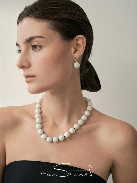monSecret｜WA240203_W 贝壳坠珠耳钉【WAVE】 [ 白 ] 商品图1