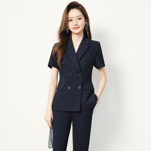 【双排扣短袖西服+长裤】罗蒙夏季女士套装商务时尚百搭两件套女 商品图4