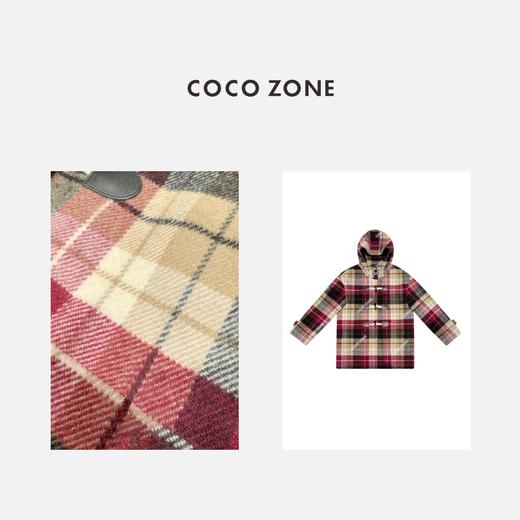 COCO ZONE法式拼色格纹羊毛大衣立领连帽毛呢外套23C30777 商品图2