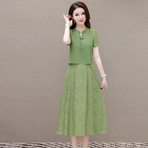 印花长款假两件，时尚雪纺百褶裙连衣裙QYM-OMS-ZXA4125-1 -L 商品图1