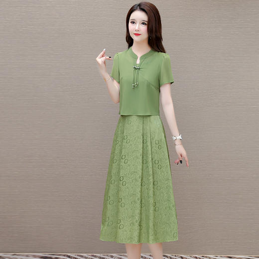 印花长款假两件，时尚雪纺百褶裙连衣裙QYM-OMS-ZXA4125-1 -L 商品图2