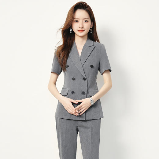 【双排扣短袖西服+长裤】罗蒙夏季女士套装商务时尚百搭两件套女 商品图3