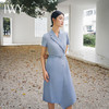 IWY/时尚蓝色职业连衣裙女不规则双排扣通勤主持人上镜装名媛面试正装Q14256 商品缩略图1
