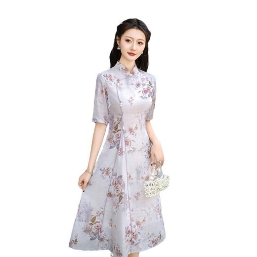 SKY天丝奥黛小个子旗袍裙2024夏季新款时尚改良中式大码奥黛裙 商品图4