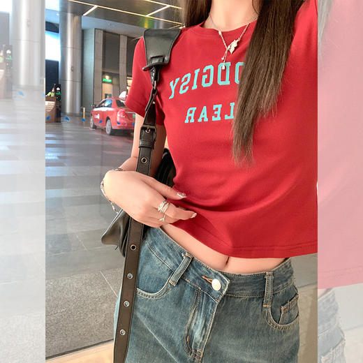 <曾小咸推荐>新品最最最后一波现货！卖完下架不再补！微信粉丝打折价！【美式甜心】红色印花短款短袖T恤 日常99.99 立减40 秒杀59.99！！ 商品图2