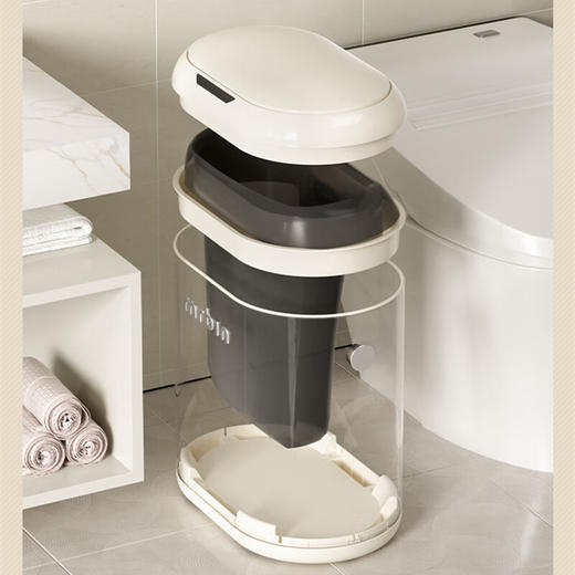 麦桶桶（Mr.Bin）夹缝感应垃圾桶智能带盖自动客厅卫生间电动窄型简约高颜值 奶油白 -电池款13L/18L 商品图5