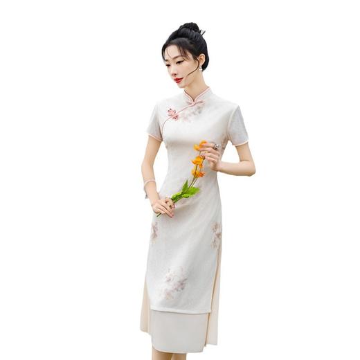 SKY老上海复古民族风改良仿麻奥黛旗袍裙2024夏季新款中老年素雅奥黛 商品图4