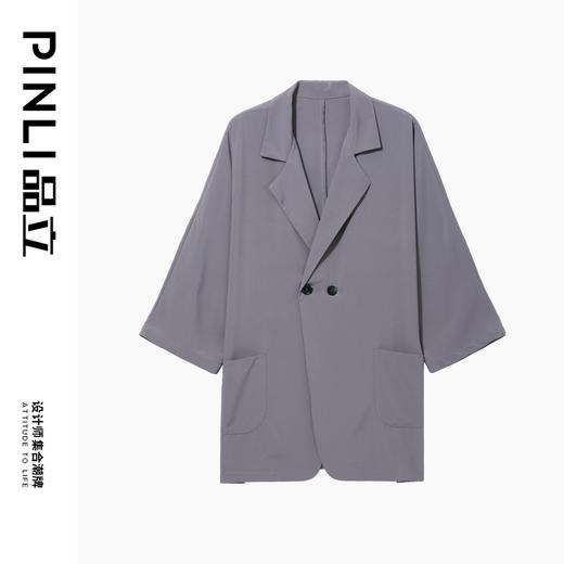 PINLI品立男装夏季薄款宽松七分袖小西装ins西服外套凉感防晒服潮B203106331 商品图3