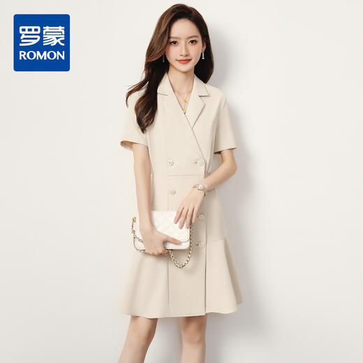 【优雅商务】罗蒙夏季女士短袖连衣裙舒适百搭时尚通勤中长款裙子女 商品图0
