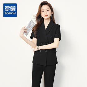 【双排扣短袖西服+长裤】罗蒙夏季女士套装商务时尚百搭两件套女