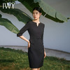 IWY/新款时尚优雅黑色连衣裙女修身V领显瘦西装裙气质女总裁商务小黑裙Q14208 商品缩略图2
