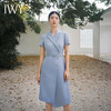 IWY/时尚蓝色职业连衣裙女不规则双排扣通勤主持人上镜装名媛面试正装Q14256 商品缩略图0
