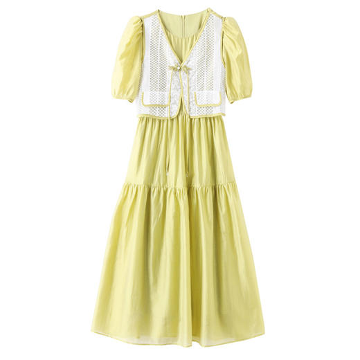 HRWHA6569 2024年夏季上新气质时尚法式优雅收腰显瘦拼接撞色假两件连衣裙 商品图4