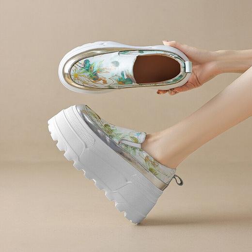 【预售5天】里外全皮松糕跟圆头深口单鞋印花牛皮休闲厚底时尚乐福女鞋AD&123-298 商品图2