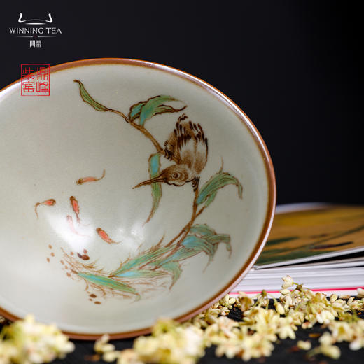 问鼎汝瓷鼎峰柴窑小斗笠杯（蝴蝶）（内绘梅花鸟） （内绘丹鸟）（缺货） 商品图2