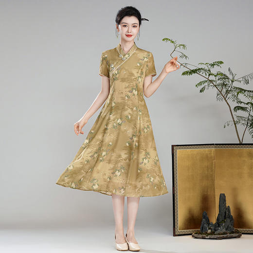 XGT唐韵2024夏季真丝桑蚕丝改良国风复古日常新中式旗袍连衣裙 商品图0