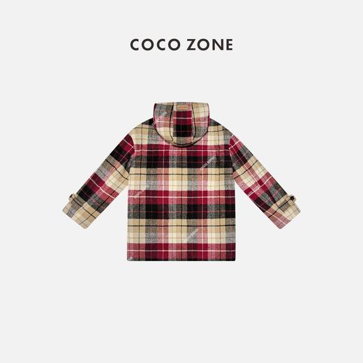 COCO ZONE法式拼色格纹羊毛大衣立领连帽毛呢外套23C30777 商品图1