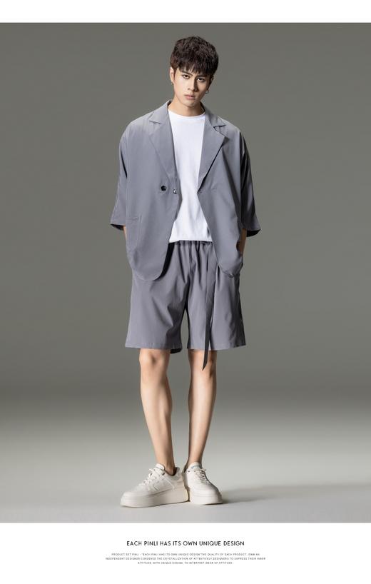 PINLI品立男装夏季薄款宽松七分袖小西装ins西服外套凉感防晒服潮B203106331 商品图9